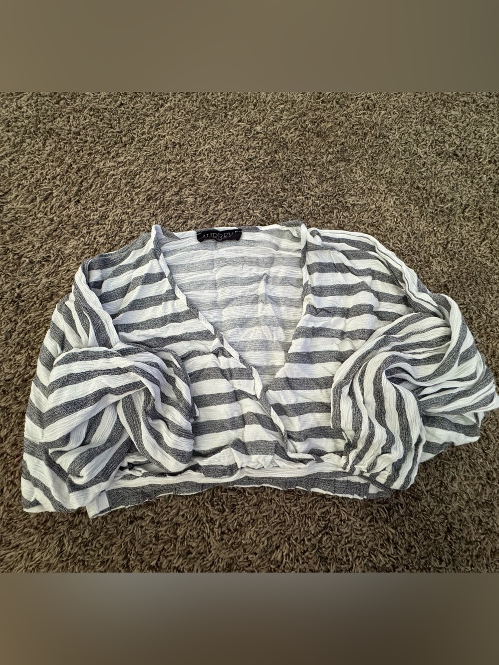 audrey Striped Cropped Wrap Top - White and Gray